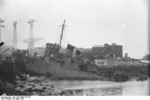 HMS Cambeltown wedged in the dock gates of Saint-Nazaire, France, 28 Mar 1942, photo 01 of 10