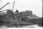 HMS Cambeltown wedged in the dock gates of Saint-Nazaire, France, 28 Mar 1942, photo 05 of 10