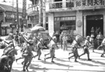 Japanese Navy troops in front of Xiaoyoutian Minannese Restaurant, Shanghai, China, 1937