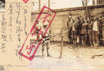 Japanese soldier guarding a group of Chinese prisoners of war, Shanghai, China, 30 Aug 1937; note Japanese censor