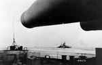 Valiant led the line as the Italian fleet steamed into Malta, under the terms of the Italian Armistice, 10 Sep 1943; note Warspite