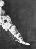 Japanese ship burning after being attacked by the US 5th Air Force, Battle of Bismarck Sea, 4 Mar 1943