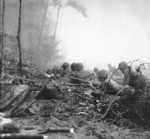 Men of the US 3rd Marine Regiment fighting just inland of Blue 3 Beach, Bougainville, Solomon Islands, 1 Nov 1943