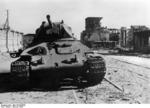 Wrecked Soviet T-34 tank in Stalingrad, Russia, 8 Oct 1942