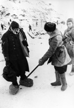 Soviet soldier in makeshift boots, Stalingrad, Russia, 1 Feb 1943