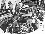 British personnel dismantling the experimental nuclear pile at Haigerloch near Stuttgart, Germany, Apr 1945