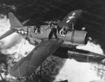 OS2U Kingfisher recovered by Baltimore after the aircraft rescued downed pilot Lt. George Blair, off Truk, 18 Feb 1944
