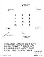 Drawing of submarine attack on Japanese convoy off Philippine Islands on 10 Apr 1944, annex A of Lieutenant Commander Yasumoto