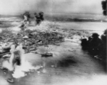 Mako harbor under USAAF B-25 bomber attack, Pescadores Islands, Taiwan, 4 Apr 1945, photo 2 of 2