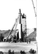 A-4 rocket being prepared for a test launch, Peenemünde, Germany, Mar 1942