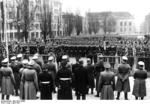 Members of the German Navy League, Marine-SA, and Marine Hitler Youth rallying in Wilhelmplatz, Posen, Germany, Apr 1941