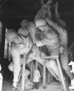 Sculptor Felix de Weldon working on the plaster model of the US Marine Corps War Memorial, circa 1954, photo 5 of 7