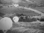 Toyohara Airfield under US parafrag attack, Taichu (now Taichung), Taiwan, 1945, photo 2 of 2