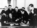 Officers of the staff of Admiral Bruce Fraser meeting for the first time, Melbourne, Australia, 13 Dec 1944