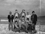 US Navy SACO Lieutenant Commander Ganty, US Navy SACO Lieutenant A. P. Rosche, and Chinese irregular troops on a reconnaissance survey in eastern China, early 1945