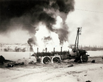 2 1/2-ton truck on fire, France, 1944-1945; the truck had been carrying an estimated 800 gallons of fuel