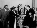 Mrs. Eleanor Roosevelt at the opening of Midway Hall, Washington, DC, United States, May 1943; the hall was built by Public Buildings Administration of FWA for African-American female gov