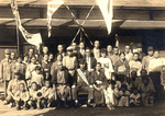 Portrait of a Japanese family which had gathered to bid farewell for a family member who was joining the army, Suwa, Nagano, Japan, 17 Aug 1939