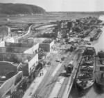 Deggendorf harbour, Bavaria, Germany in ruins after bombing by US 426th Bomb Group on 20 Apr 1945, circa late May 1945