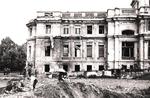 Bomb crater in front of Julianów Palace in Łódź, Poland, 1939, photo 2 of 3