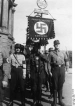 Nazi Party SA men with banner, Berlin, Germany, 1933