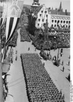 SA and SS men marching during a Nazi Party rally in Nürnberg, Germany, 10 Sep 1934