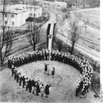 Evacuated German children attending a flag raising at a Kinderlandverschickung camp, Germany, 1939-1945