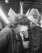 A Russian woman reunited with a soldier returning after the war, 1 Jun 1945