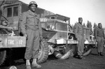 Drivers T/5 Sherman Hughes, T/5 Hudson Murphy, and Pfc. Zacariah Gibbs of the 666th Quartermaster Truck Company, US 82nd Airborne Division, May 1945