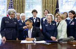 US President Obama signing a bill that would award to a Congressional Gold Medal to WASPs, White House, Washington DC, United States, 1 Jul 2009 