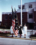 US Navy WAVES color guard at the administration building of Naval Air Station Seattle, Washington, United States, 1944-1945