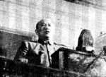 Chinese Minister of National Defense Bai Chongxi delivering his report to the First National Assembly at the National Assembly Building, Nanjing, China, 29 Mar-1 May 1948