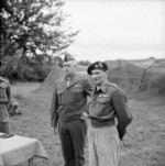 Omar Bradley and Bernard Montgomery at headquarters of British 21st Army Group, Normandie, France, 13 Jul 1944