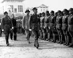 Chiang Kaishek reviewing troops at the National Wuhan University, Wuhan, Hubei Province, China, 17 Dec 1937