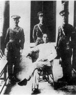 Dr. Sun Yatsen (seated) posing with He Yingqin, Chiang Kaishek, and Wang Boling, Whampoa Military Academy, Guangzhou, Guangdong Province, Republic of China, 16 Jun 1924