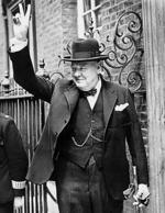 UK Prime Minister Winston Churchill in Downing Street, London, England, United Kingdom, 5 Jun 1943; he had just returned from the US after a meeting with Roosevelt