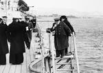 Winston Churchill disembarking HMS Ajax at Athens, Greece, 28 Dec 1944