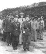 Chiang Kaishek, Dai Li, and others during an inspection of a military police training camp, Chongqing, China, 1940s, photo 2 of 3
