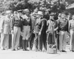 Harry Vaughan, Dwight Eisenhower, George Patton, Harry Truman, Henry Stimson, Omar Bradley, and others, Berlin, Germany, 20 Jul 1945