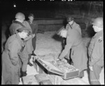 US Generals Eisenhower and Bradley examining a suitcase of German loot stored in the Merkers salt mine, Germany, 12 Apr 1945