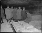 US Generals Eisenhower, Bradley, and Eddy and Colonel Bernard Bernstein touring the Merkers salt mine in which treasures were stored, 12 Apr 1945