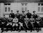 Front: Simpson, Patton, Spaatz, Eisenhower, Bradley, Hodges, Gerow. Back: Stearley, Vandenburg, Smith, Weiland, and Nugent. 12th Army Group Headquarters Bad Wildungen, Germany, 11 May 1945