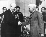 US President Dwight Eisenhower and Indian Prime Minister Jawaharlal Nehru, Parliament House, New Delhi, India, 1959
