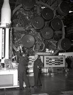 Wernher von Braun showing US President Dwight Eisenhower the S1 Stage rocket of the Saturn 1 vehicle, Marshall Space Flight Center, Huntsville, Alabama, United States, 8 Sep 1960