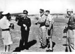 German Luftwaffe Lieutenant General Theodor Osterkamp, Major General Adolf Galland, Colonel Günther Lützow, and Lieutenant Colonel Günther von Maltzahn on an airfield in Italy, 3 Jul 1943