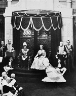 King George VI and Queen Elizabeth of the United Kingdom giving Royal Assent at the Senate Chamber in Ottawa, Ontario, Canada, 1939; note Mackenzie King next to King George VI
