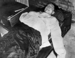Corpse of Hermann Göring, Palace of Justice, Nürnberg, Germany, 16 Oct 1946; he had committed suicide by ingesting cyanide on the previous date