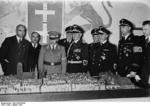 Gauleiter Erich Koch, Govt Secretary Landfried, Govt Secretary Pfundtner, and Danzig Senate President Arthur Greiser inspecting a model of Königsberg while visting that German city, 20 Aug 1939