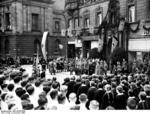 Greiser at the inauguration ceremony as the Gauleiter of Reichsgau Posen, 4 Nov 1939, photo 2 of 4; Interior Minister Wilhelm Frick also present