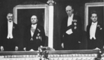 Neville Chamberlain, Benito Mussolini, Lord Halifax, and Count Ciano at an opera in Rome, Jan 1939